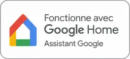 Badge officiel de compatibilité "Fonctionne avec Google Home" pour le pilotage vocal de l'installation domotique.