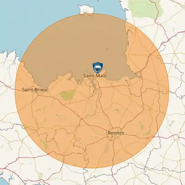 Carte de la zone intervention pour installation alarme : Saint-Malo, Cancale, Dinard, Saint-Coulomb et Dol-de-Bretagne