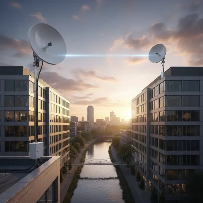 Liaison réseau sans fil longue portée entre deux bâtiments.