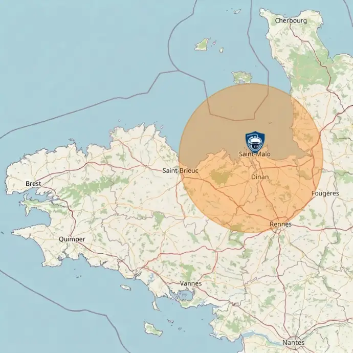 Carte de notre zone d&amp;#39;intervention locale pour installation d&amp;#39;alarmes : Saint-Malo, Cancale, Dinard, Saint-Coulomb et Dol-de-Bretagne.