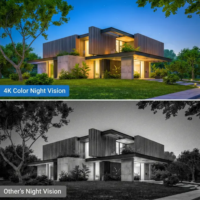 Comparatif de vision nocturne : caméra classique noir et blanc face à la technologie Hikvision ColorVu en couleur pour une protection optimale à Dinard